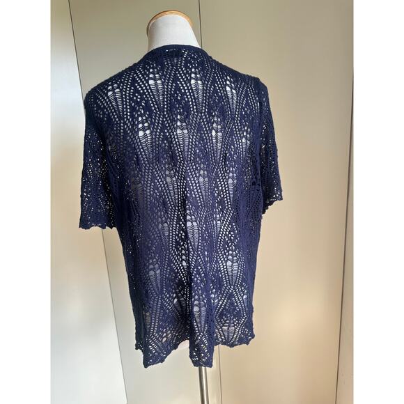 90s Crochet Cardigan Knit Top Blue Size XL BOho Indie Vibes Layering Pieces - Picture 7 of 10